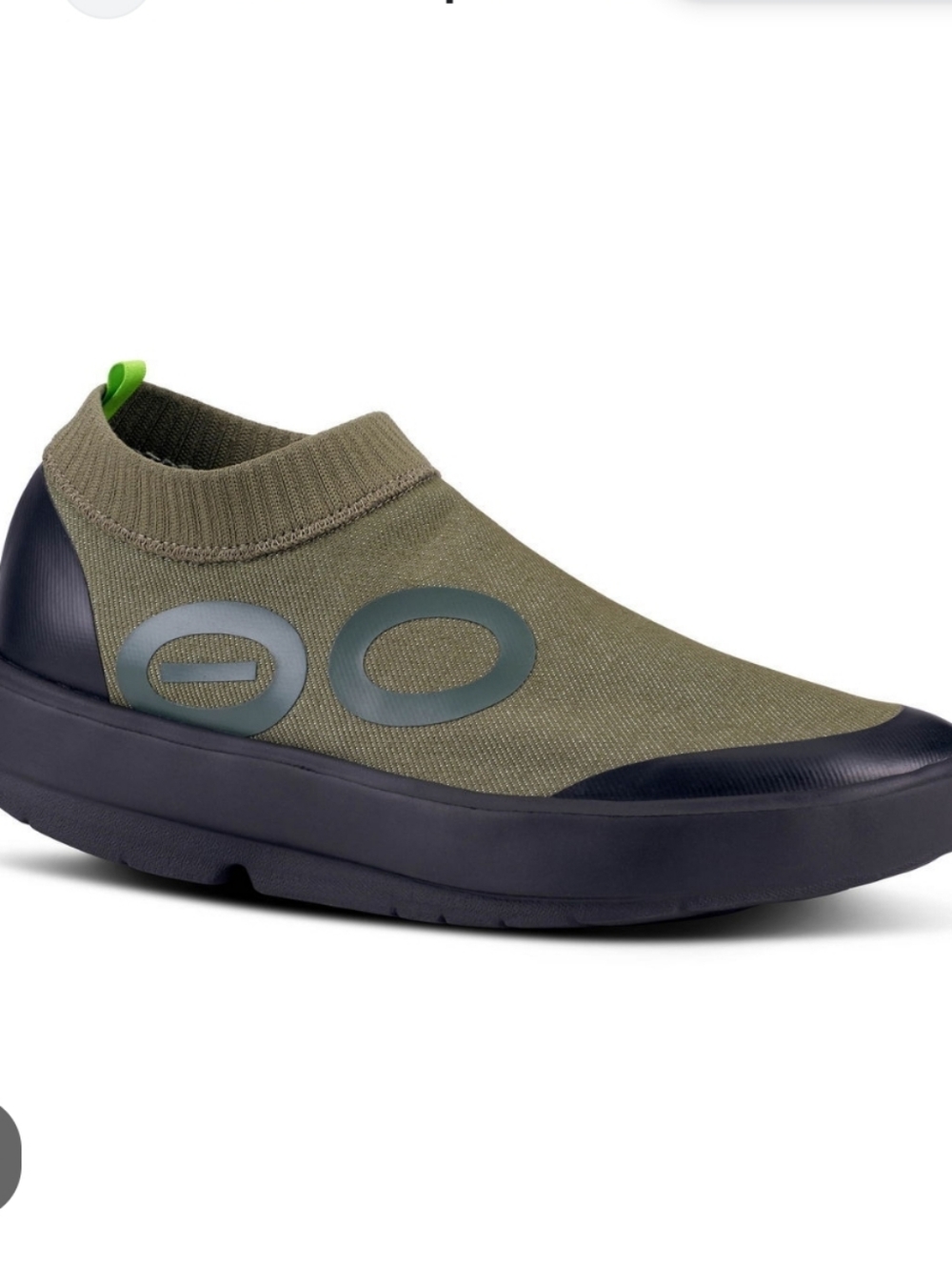OOFOS Men's Slip-On Recovery Sneaker - Olive Green/Black with Navy Logo